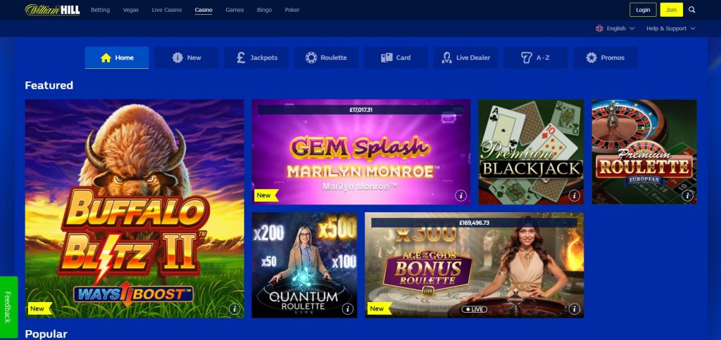 William Hill interface